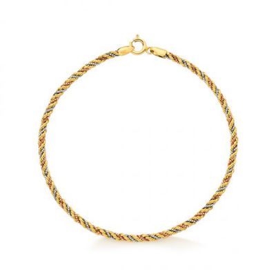 Pulseira De Ouro 18k Corda Tricolor De 2,1mm Com 19cm - 100259 - Fábrica do Ouro ®️