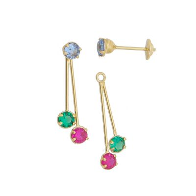 Brinco De Ouro 18k Zircônias Coloridas - 101730 - Fábrica do Ouro ®️