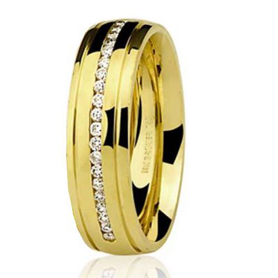 Aliança Individual De Ouro 18k 5mm Anatômica Com Zircônias - 101666 - Fábrica do Ouro ®️