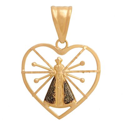 Pingente De Ouro 18k Coração Com Nossa Senhora Da Aparecida De 22mm - ... - Fábrica do Ouro ®️