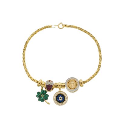 Pulseira De Ouro 18k Palmeira com Berloques - 103401 - Fábrica do Ouro ®️