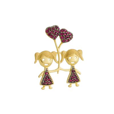 Pingente De Ouro 18k Menina Irmãs Balão de Coração - 103331 - Fábrica do Ouro ®️