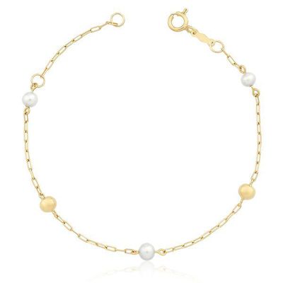Pulseira Infantil De Ouro 18k Cartie Bolinha e Pérolas 3,0mm - 103096 - Fábrica do Ouro ®️