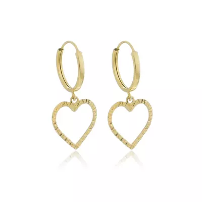 Brinco De Ouro 18k Argola Com Pingente Coração - 102812 - Fábrica do Ouro ®️