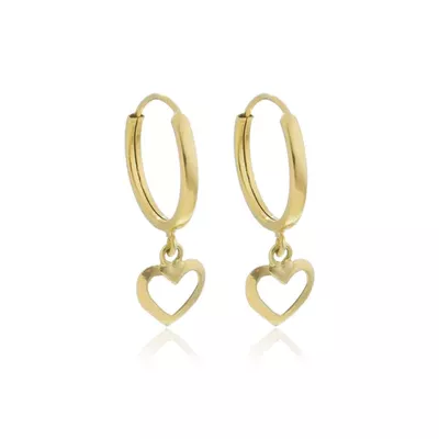Brinco De Ouro 18k Argola Com Pingente Coração P - 102816 - Fábrica do Ouro ®️