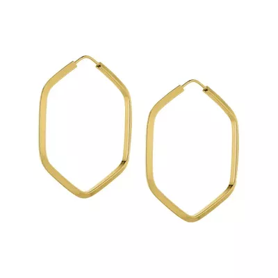 Brinco De Ouro 18k Argola Hexágono Longa 24mm - 103002 - Fábrica do Ouro ®️