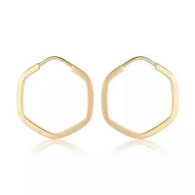 Brinco De Ouro 18k Argola Plus Hexágono P - 102856 - Fábrica do Ouro ®️