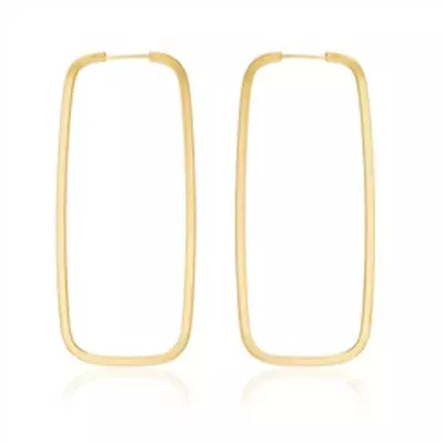 Brinco De Ouro 18k Argola Retangular Com 30mm - 100795 - Fábrica do Ouro ®️