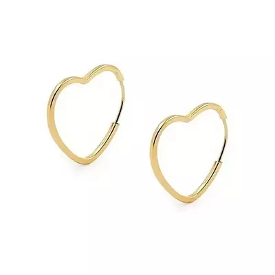 Brinco De Ouro 18k Argola Slim Coração M - 102847 - Fábrica do Ouro ®️