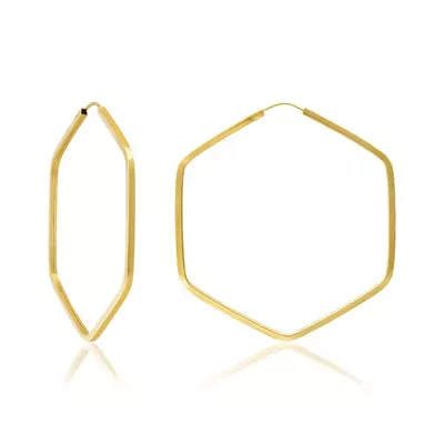 Brinco De Ouro 18k Argola Slim Hexágono P - 102858 - Fábrica do Ouro ®️