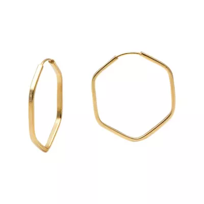 Brinco De Ouro 18k Argola Wide Hexágono P - 102854 - Fábrica do Ouro ®️