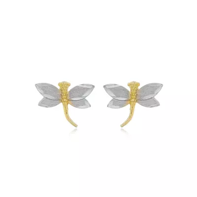 Brinco De Ouro 18k Bicolor Libélula - 102821 - Fábrica do Ouro ®️