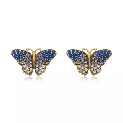 Brinco De Ouro 18k Borboleta Azul - 102759 - Fábrica do Ouro ®️