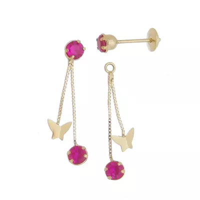 Brinco De Ouro 18k Borboleta e Zircônias Rubi - 101723 - Fábrica do Ouro ®️