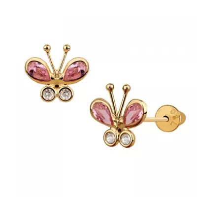 Brinco De Ouro 18k Borboleta Rosa - 101463 - Fábrica do Ouro ®️
