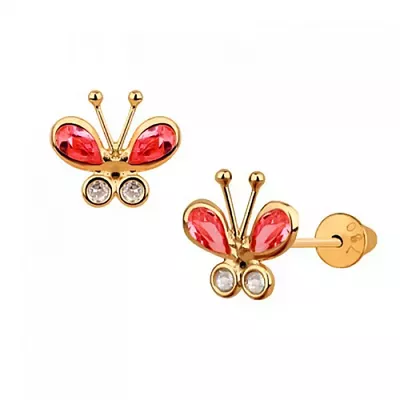 Brinco De Ouro 18k Borboleta Vermelha - 102811 - Fábrica do Ouro ®️