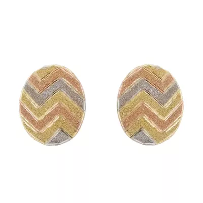 Brinco De Ouro 18k Botão Zigzag Tricolor Diamantado - 101583 - Fábrica do Ouro ®️