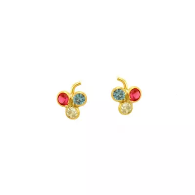 Brinco De Ouro 18k Cachinho De Uva Com Pedras Coloridas - 100359 - Fábrica do Ouro ®️
