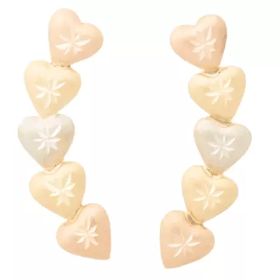 Brinco De Ouro 18k Cinco Corações Tricolores - 101634 - Fábrica do Ouro ®️