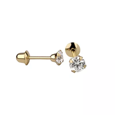 Brinco De Ouro 18k Com Pedra De Zircônia De 3mm - 101100 - Fábrica do Ouro ®️