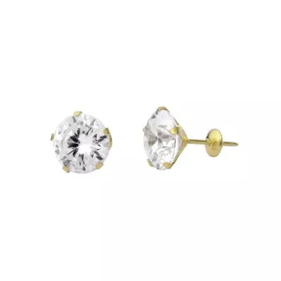 Brinco De Ouro 18k Com Pedra De Zircônia De 8mm