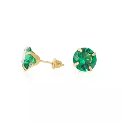 Brinco De Ouro 18k Com Pedra De Zircônia Esmeralda De 8mm - 102591 - Fábrica do Ouro ®️