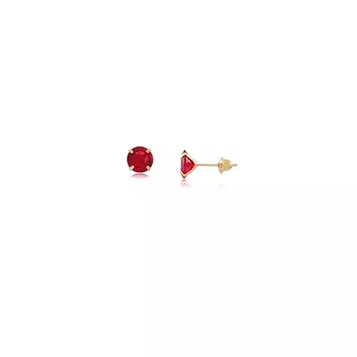 Brinco De Ouro 18k Com Pedra De Zircônia Rubi De 5mm - 103062 - Fábrica do Ouro ®️