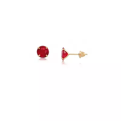 Brinco De Ouro 18k Com Pedra De Zircônia Rubi De 8mm - 102590 - Fábrica do Ouro ®️