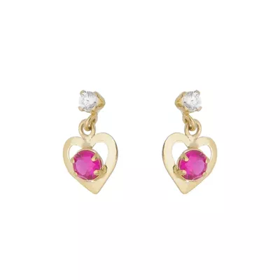 Brinco De Ouro 18k Coração Com Zircônia Rubi - 101726 - Fábrica do Ouro ®️