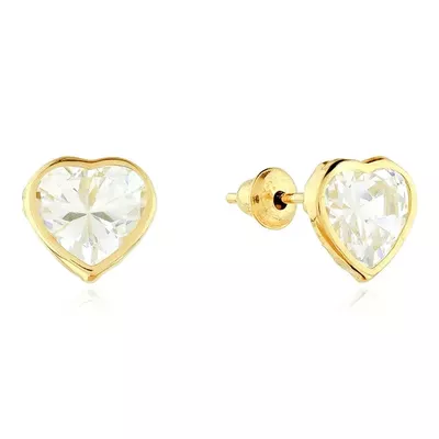 Brinco De Ouro 18k Coração de Zircônia Branca 5,0mm - 103227 - Fábrica do Ouro ®️