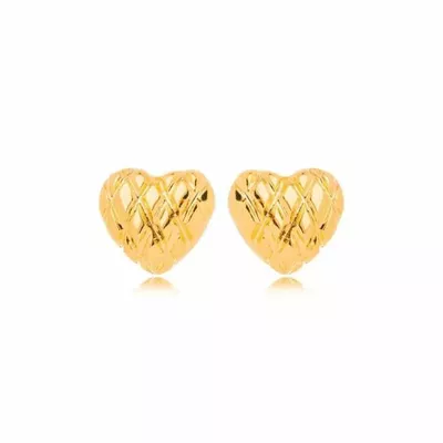 Brinco De Ouro 18k Coração Detalhado - 103524 - Fábrica do Ouro ®️