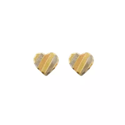 Brinco De Ouro 18k Coração Diamantado Tricolor De 8,0mm - 103434 - Fábrica do Ouro ®️