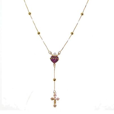 Gargantilha Meio Terço De Ouro 18k Com 45cm e Sagrado Coração De Jesus... - Fábrica do Ouro ®️
