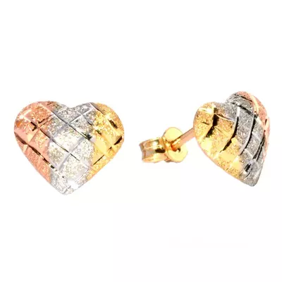 Brinco De Ouro 18k Coração Tricolor De 10mm - 101464 - Fábrica do Ouro ®️