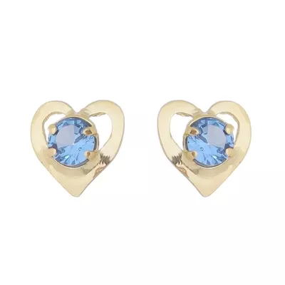 Brinco De Ouro 18k Coração Zircônia Azul - 101710 - Fábrica do Ouro ®️