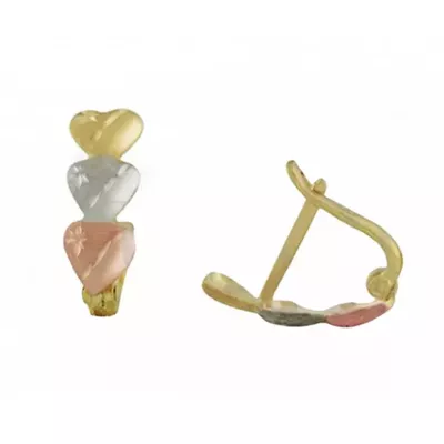 Brinco De Ouro 18k Corações Tricolores - 101593 - Fábrica do Ouro ®️