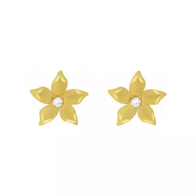 Brinco De Ouro 18k Flor Com Zircônia - 102790 - Fábrica do Ouro ®️