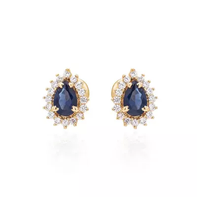Brinco De Ouro 18k Mademoiselle Azul Com Zircônias - 103351 - Fábrica do Ouro ®️