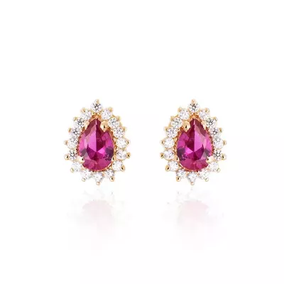 Brinco De Ouro 18k Mademoiselle Vermelho Com Zircônias - 103353 - Fábrica do Ouro ®️