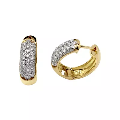 Brinco De Ouro 18k Meia Argola Com Zircônias - 100397 - Fábrica do Ouro ®️