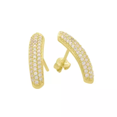 Brinco De Ouro 18k Meia Argola Cravina Plus Com Zircônias - 103276 - Fábrica do Ouro ®️