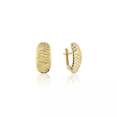 Brinco De Ouro 18k Meia Argola Detalhada - 103526 - Fábrica do Ouro ®️