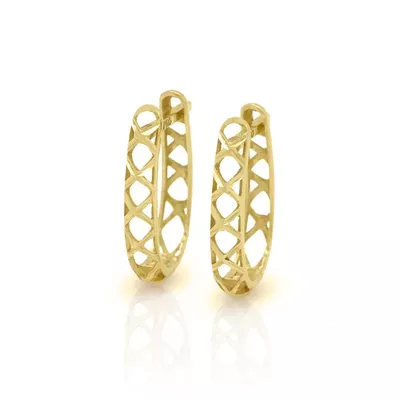 Brinco De Ouro 18k Meia Argola Geométrica - 103124 - Fábrica do Ouro ®️