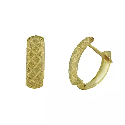 Brinco De Ouro 18k Meia Argola Trabalhada De 12mm - 101292 - Fábrica do Ouro ®️