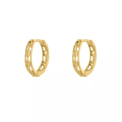 Brinco De Ouro 18k Meia argola trabalhada vazada - 103078 - Fábrica do Ouro ®️