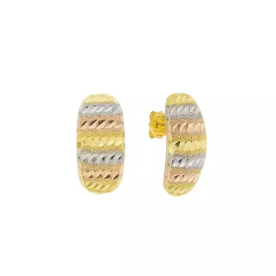 Brinco De Ouro 18k Meia Argola Tricolor de 1,6cm - 103439 - Fábrica do Ouro ®️