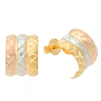 Brinco De Ouro 18k Meia Argola Tricolor De 10mm - 101639 - Fábrica do Ouro ®️
