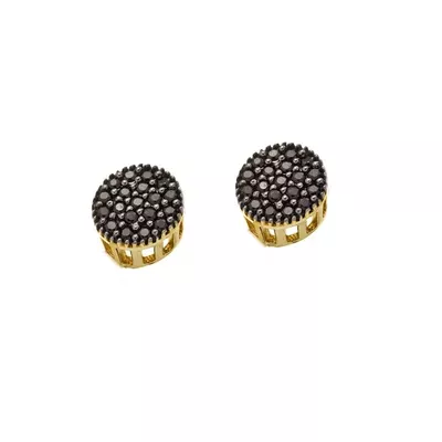Brinco De Ouro 18k Pavê Redondo Com Zircônias Negras - 101509 - Fábrica do Ouro ®️