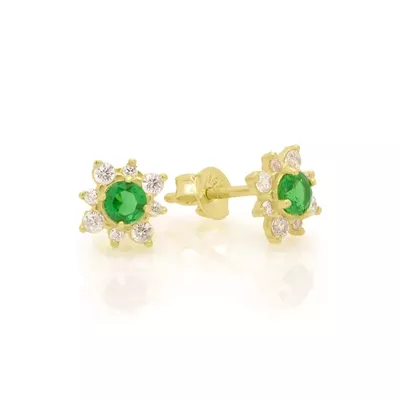 Brinco De Ouro 18k Sol Verde de Zircônias - 103209 - Fábrica do Ouro ®️