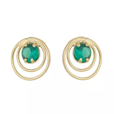 Brinco De Ouro 18k Zircônia Esmeralda - 101727 - Fábrica do Ouro ®️
